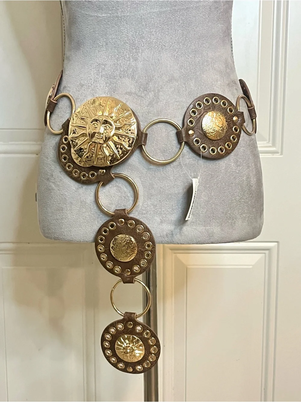 Boho Gold Brown Concho Sun Medallion Chain Link Belt Western Hippie Festival